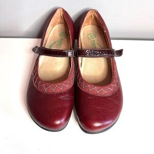 NAOT Red Bordeaux Leather, Slip On, Mary Jane Shoes, Sz 10, Velcro Strap, NWOT